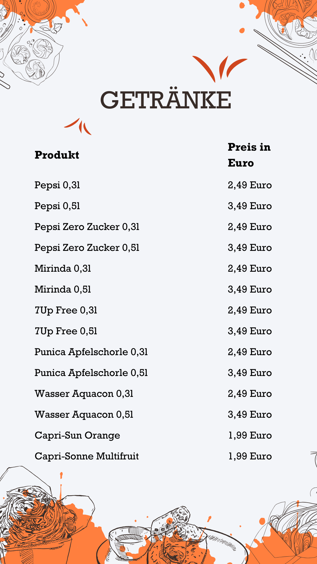 Getränke KFC Preise